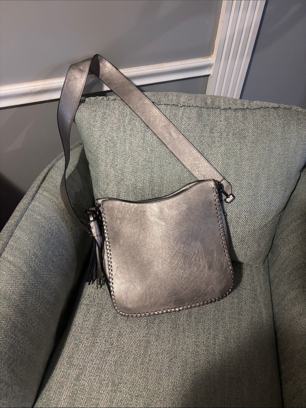 Gray Crossbody Shoulder Bag with Tassel - Classic Everyday Style
